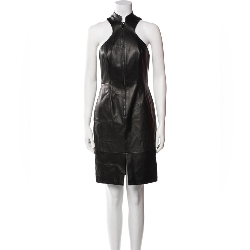 Black Halo Eve Lambskin Leather Midi Dress
